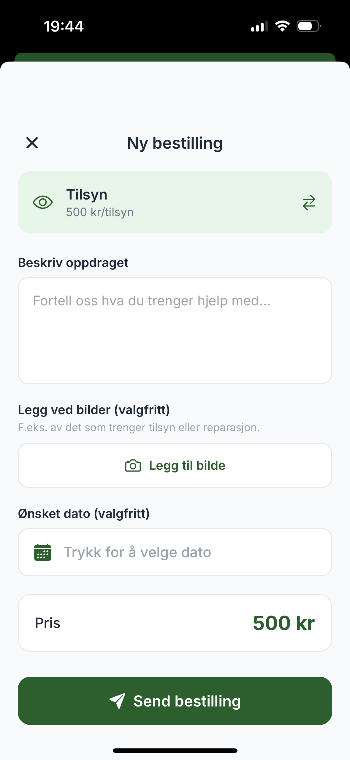 Ny bestilling i appen