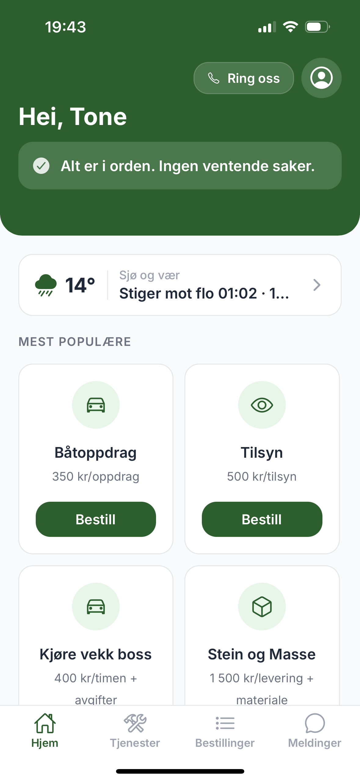 Vaktmester-appen, hjem