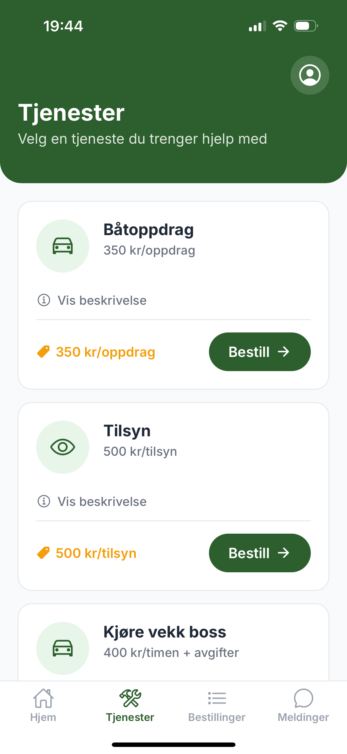 Tjenester i appen